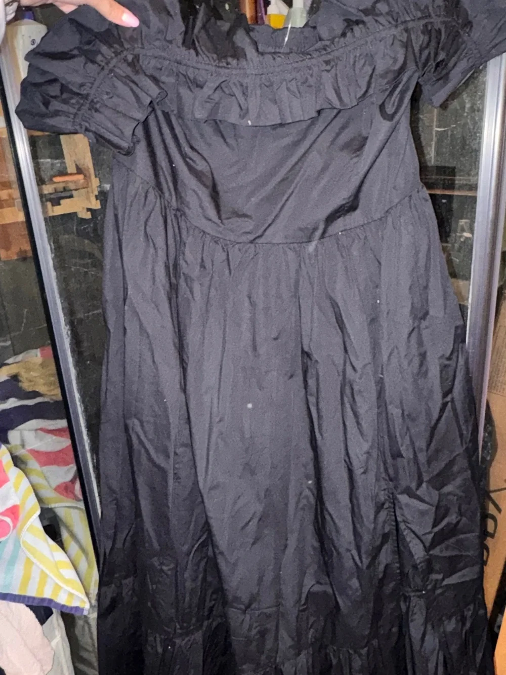 Abercrombie & Fitch Black Off-Shoulder Ruffle Maxi Dress